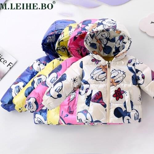 Disney Spring and Autumn Baby Girl Boy Clothes Suit Cute Mickey Cotton Hooded Jacket Mickey Printed Autumn and Winter Jacket