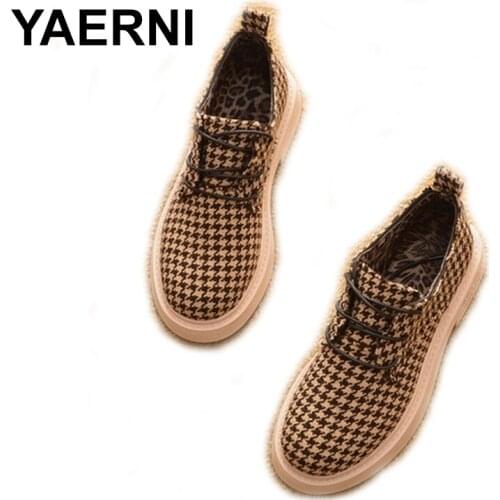 YAERNI Fashion Women Shoes 2020 Spring Autumn Plaid Casual Women Shoes Flat Brand Ladies Ankle Botas