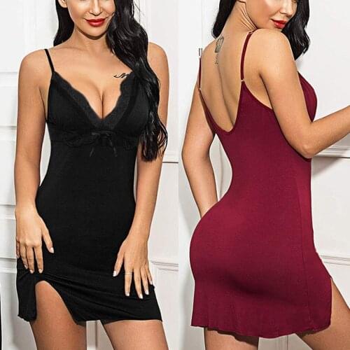 Women Cotton Sleepwear V Neck Chemise Nightgown Lace Lingerie Full Slip Dress бюстгалтер женский Sexy Lingerie Womens Underwear