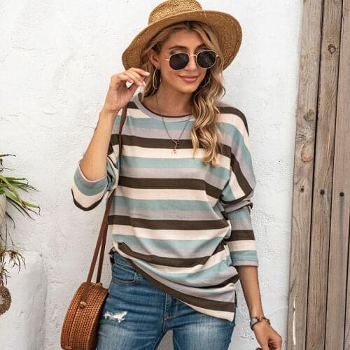 O Neck Stripe Long Sleeve Oversized Women Clothes Casual Loose Streetwear All-match Fashion Pullovers Tops Ladies Sweatshirts