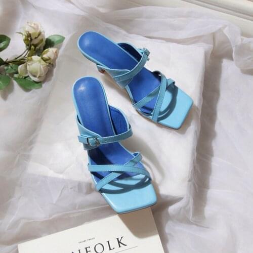 2020 New Women Pumps Fashion Thin High Heels Slippers Ladies Square Toe Office Woman Shoes Causal Outdoor Females Flip Flops
