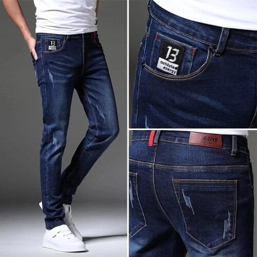 2021 Fashion Mens Jeans Pants Stretch Dark Blue Skinny Jeans For Men Casual Slim Fit Denim Pants Korean Style Male Trousers