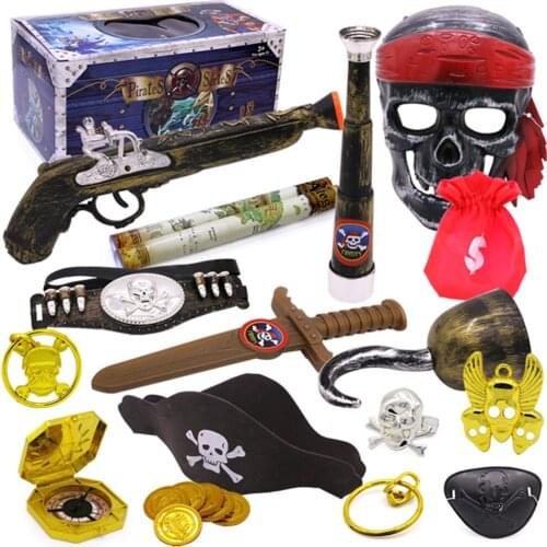 21pcs/Set Halloween Pirate Cosplay Set Swords Compasses Daggers Masks Clothes Hats Binoculars Medals Gold Coins Dress Up Prop#20