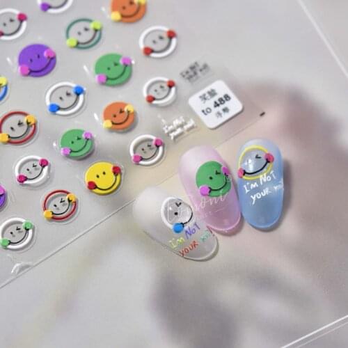 3D Relief Sun Flower Smiling Face Nail Art Sticker Japanese Carton Stickers For Nails 5d Nail Decals Love Smile Nail Accesoires