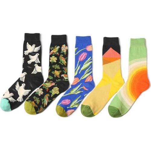 5 Pairs Winter Spring Mens Cotton Funny Happy Potter Anime Socks With Print Calcetines Sokken Meias Male 42 44