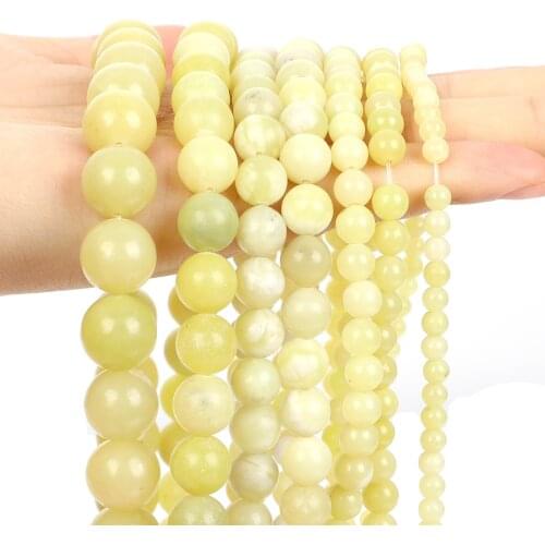 Natural Stone Beads Smooth Wholesale Yellow Cloud Jades Round Loose Bead For Jewelry Making DIY Bracelet Necklace 4/6/8/10/12MM