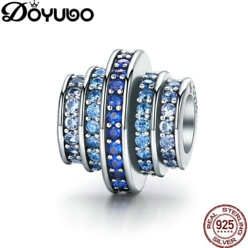 DOYUBO New Arrival Blue Cubic Zirconia Cylindrical Silver Charms For Lady To Match Snake Bangles Silver Screw DIY Beads ADD006