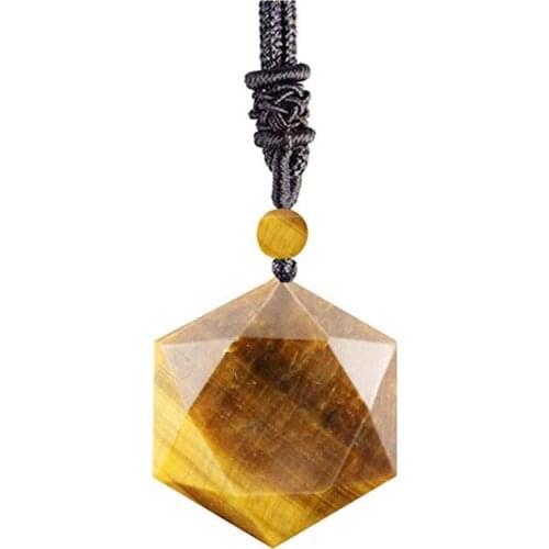 FYJS Unique Jewelry Handmade Rope Chain Hexagon Star of David Pendant Natural Tiger Eye Stone Necklace