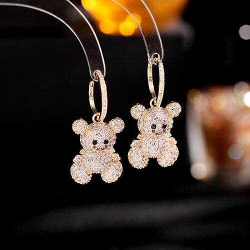 Korean Version Of Retro Fashion New Micro-Inlaid Gem Animal Earrings Fashion Exquisite All-Match Bear Ear Buckle Female
