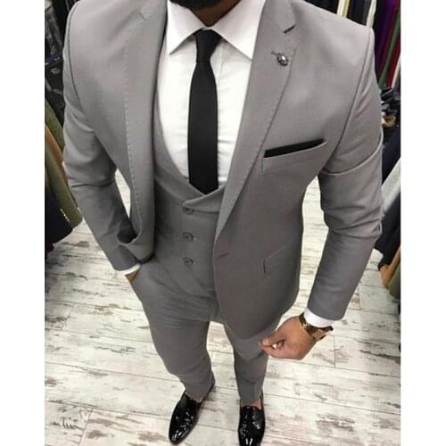 New Arrival Designs Grey Men Suit Slim Fit 3 Piece Skinny Tuxedo Prom Suits Custom Groom Blazer Terno Masculino Jacket+Pant+Vest