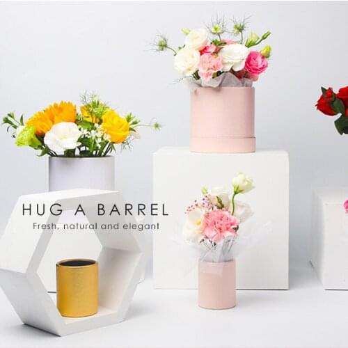 Creative Mini Flower Box Plain round Gift Box Living Flowers Mini Hold Bucket Single mei gui hua he Trumpet candy box