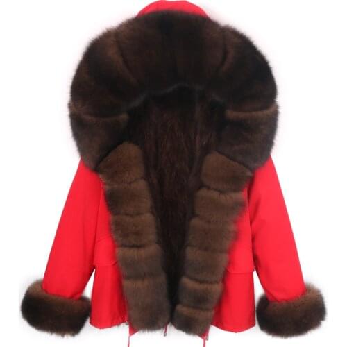 2020 New women winter short coats Female winter jacket fur coat natural real fox fur collar park woman Raccoon fur jacket