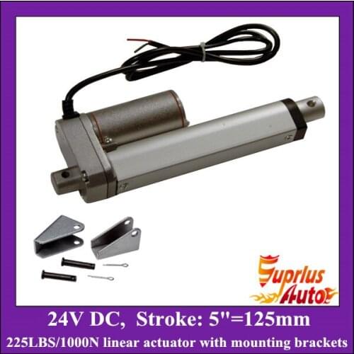 24V DC linear actuator with mounting brackets, 5inch/125mm stroke with 1000N/225lbs load electric linear actuator