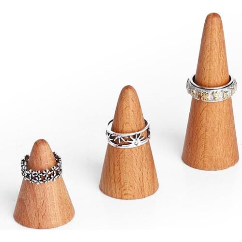 Fashion Vintage Natural Wood Finger Cone Ring Holder Jewelry Display Stand Organizer Ring Display Jewelry Accessory
