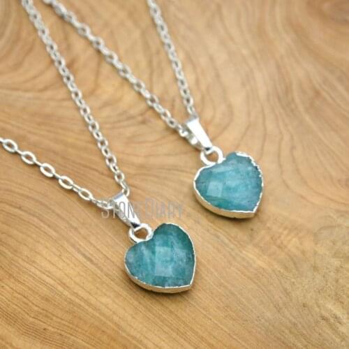 10Pcs Sliver Plated Faceted Heart Chains Necklaces Pure Amazonite Chains Necklaces Sale 16-20inch NM15670