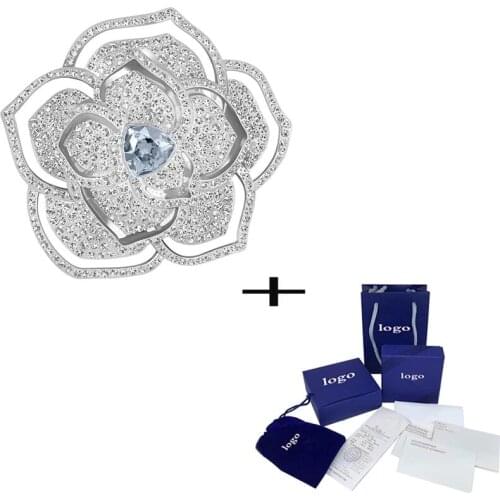 New Pave Flower Blue Crystal Brooch Fashion Temperament Ladies' Jewelry Send Girlfriend Luxury Gift