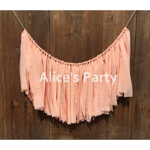 New design blush pink chiffon bunting tassel banner bridal shower garland photo props wedding party decorations buntings 65cm