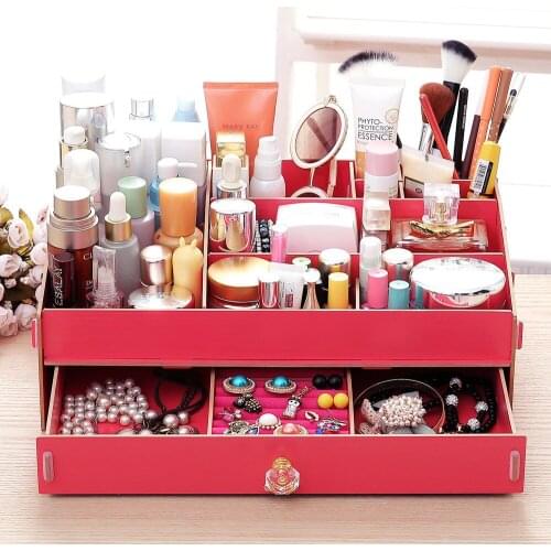 New crystal handle 35 super large desktop cosmetics storage box DIY jewelry wooden dressing box LB112812
