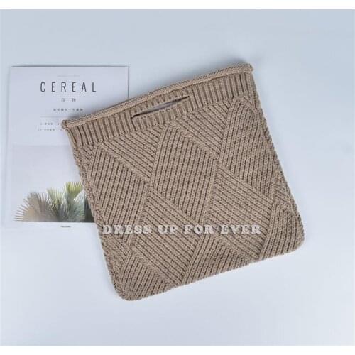 Japanese Korean Style Solid Color Wool Woven Clutch Handbag Diamond Pattern Shopping Travel Causal Girls Women Shoulder Bags