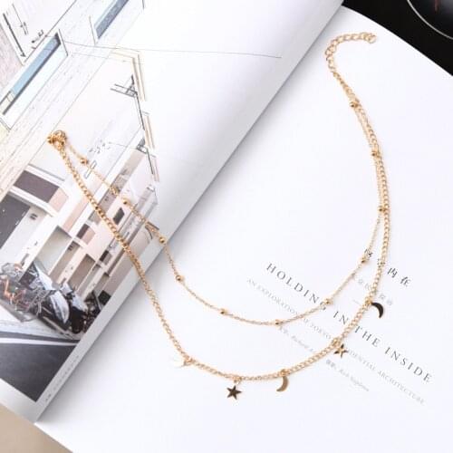 Wholesale Necklace Punk 2020 New Fashion Necklace Gold Simple Double Moon Star Short Necklace Sale Acero Inoxidable Mujer