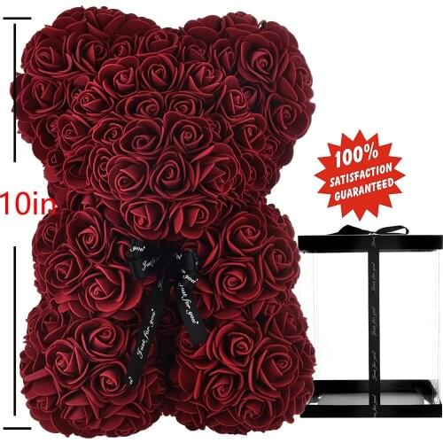 Valentines Day Gift Red Rose Teddy Bear Rose Flower Artificial Decoration Christmas Gifts Women Valentines Gift 25cm