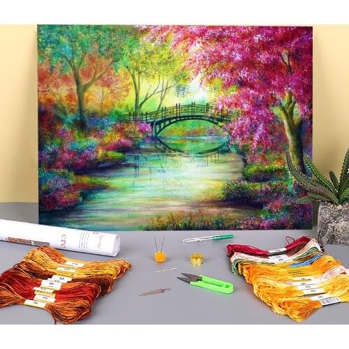 Natural Scenery Dreams Of Elysium Printed Water-Soluble Canvas 11CT Cross-Stitch DIY Embroidery Set DMC Threads Wholesale