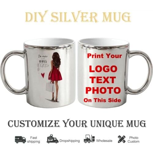 DIY Cartoon Red dress girl Mug photo Custom cup Print logo Made silvery Coffee Mugs Cups Gift for Family KTDZ-RW-006-LY