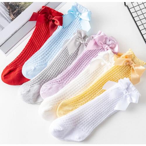 Summer Spring Newborn Socks Baby Girls Kids for Christmas Winter Bow Mesh Knee High Non-slip Skarpetki Princess Knee sock