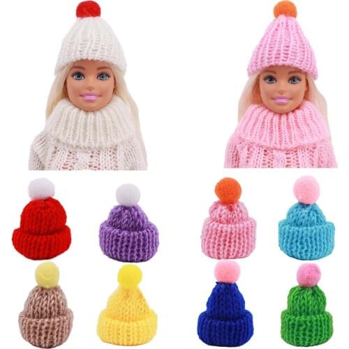 5 Pcs /Set Randomly Doll Hat Knit Cute Cap Fashion Daily Headwear For Barbie Doll Accessories Gift Baby DIY Toys Freeshipping
