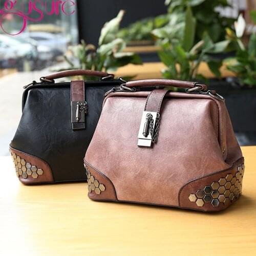 Gusure Fashion Rivets Design Doctor Crossbody Bags For Women High Quality PU Leather Tote Purse Large Capacity Shoulder Handbags