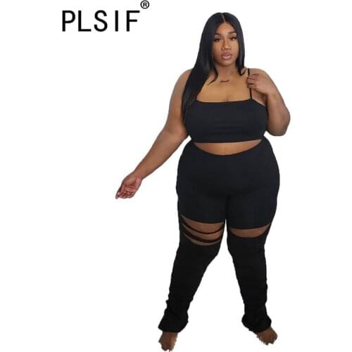 All Black Deep V Neck Sleeveless Crop Top And Pants 2 Pieces Et Sexy Tight Club Party Lady Fashion Tracksuits