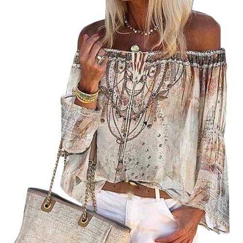 Spring 2021 Fashion Women Slash Neck Blouse Long Sleeve Off Shoulder Sexy Floral Print Hollow Out Lace Up Blouse Shirt Top