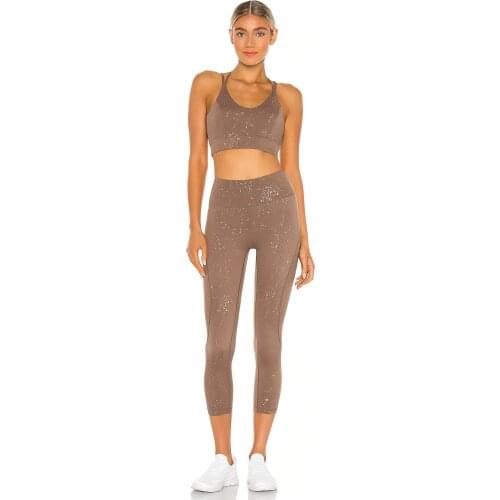 2PC Women Sportswear Yoga Set Seamless Bronzing Fitness Yoga Fashion Suit Workout Gym Outfit Tight Crop Top High Waist Legging