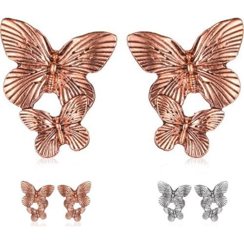 1 Pair Creative Women Ear Studs Fashion Retro Alloy Butterfly Decor Studs Earrings For Women Jewelry Accessories Party Dress Up