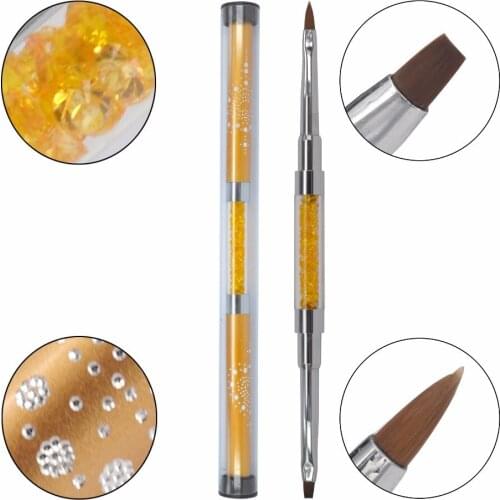 YWK 1 Pc High Quality Gold Metal Handles Dual-use #2 Nail Art Brush Manicure Gel Polish Pens Crystal Nail Brush #07