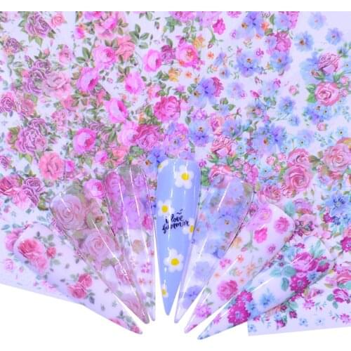 YZWLE 10PCS Nail Foil Polish Stickers Mix Rose Flower Transfer Foil Nails Decal Sliders For Nail Art Decoration Manicure Designs