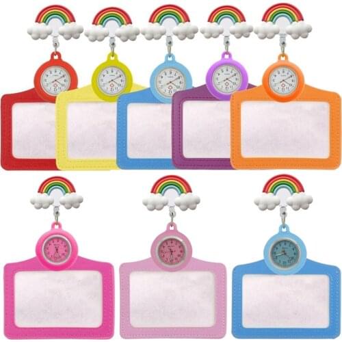 Badge Reel Soft Rainbow Cloud Colourful Retractable Women Nurse Doctor Pocket Watches 2 in 1 ID Name Card Holders Hospital Gifts