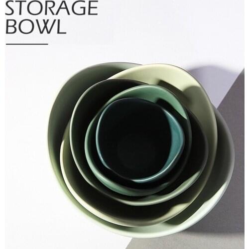 Fruit Plate Lotus Ceramic Bowl Dishes And Plates Sets Creative Simple Zen Decor Storage Fruit 3/4/5pcs Set Ceramic Dinner Plates