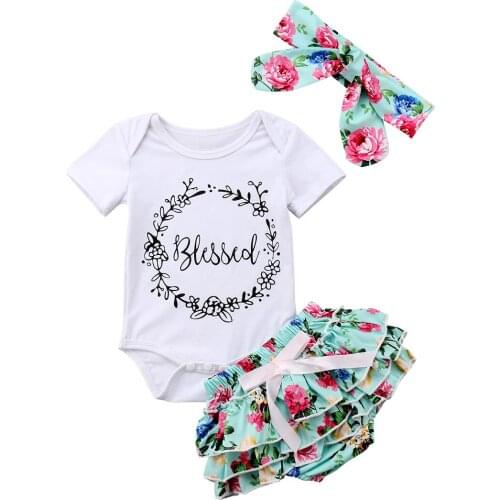 Pudcoco Baby Floral Clothes Newborn Infant Girls Tops Romper+Tutu Shorts+Headband 3Pcs Kids Girl Summer Outfits Set 0-18M