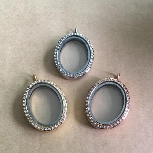 5pcs Top Quality Oval Floating Glass Living Memory Locket Stainless Steel Magnetic Closure Locket Pendant DIY