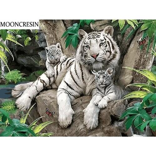 5D Diy Diamond Painting Full Square Needlework Cross Stitch Kit Diamond Embroidery White Tigers Mosaic New Year Room Decoration