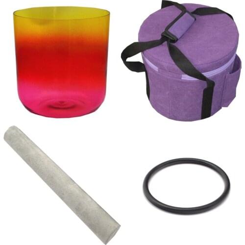 9 inches Quartz Crystal Singing Bowl with colorful Light Customizabl Rainbow Note C/D/E/F/G/A/B/A# For Yoga with bag