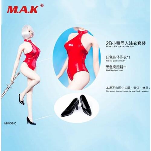 MM06-C 1/6 Accessory Girl Clothes Red Color Miss 2Bs Swimsuit Set with Black Shoes Set for 12'' Female Action Figure Body