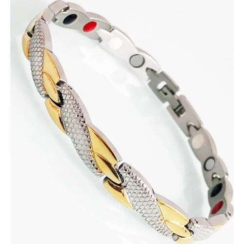 Gold Plated Stainless Steel Mens On Hand Bracelets For Woman Bangle Healthy 4 In 1 Magnetic Therapy Bangles Male Jewelry Kpop