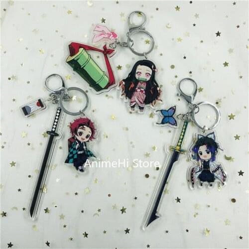 Anime Demon Slayer Kimetsu no Yaiba Keychain Figure Kamado Tanjirou Nezuko Inosuke Acrylic Bag Pendant Keyring for Gift