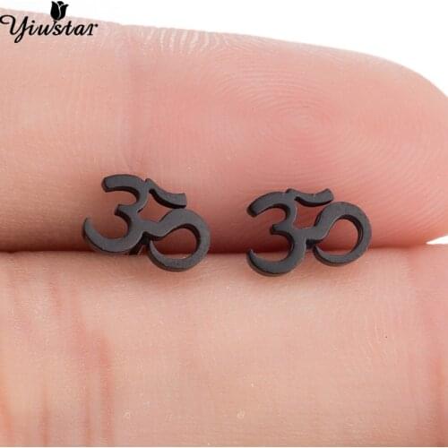 Black Tiny OM Symbol Earrings YOGA Stainless Steel Stud Earings for Women Men Punk Jewelry Personalize Earing Fashion Bijoux