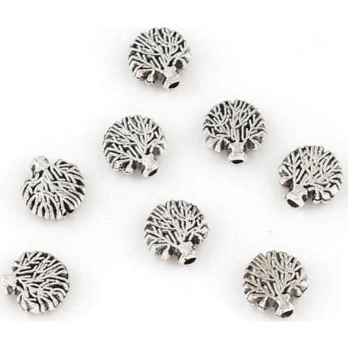 Doreen Box New Fashion Zinc Based Alloy Spacer Beads Tree Silver Color 8mm( 3/8") x 8mm( 3/8"), Hole: Approx 1.6mm, 100 PCs