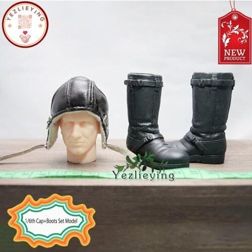 1 6 Scale Action Figure Acc Army WWII Military Soldier Pilot Paratrooper Leather Flight Cap German Air Force High Boots Set 12In