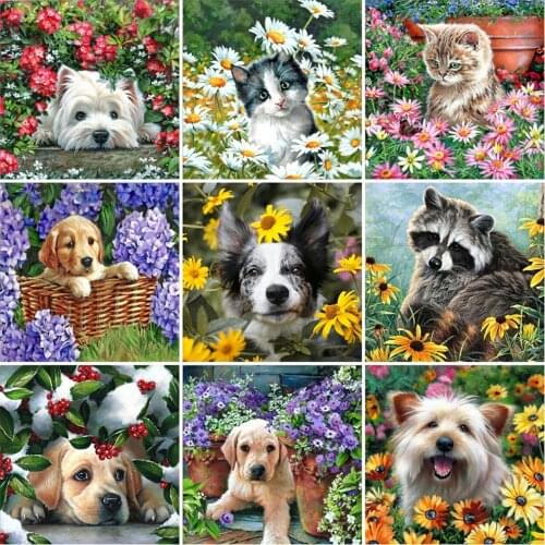 Evershine Diamond Embroidery Cat And Flower Cross Stitch Mosaic 5D DIY Diamond Painting Dog Animal Handmade Gift Wall Decoration