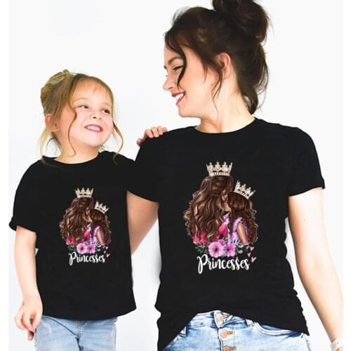 Super Mom and Daughter Princess Family Look T shirt Family Matching Outfits Summer T-shirt Woman Girls Boys Clothes Baby Romper